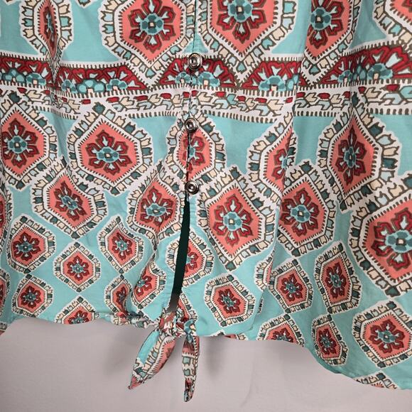 Figueroa Flower Top Women’s 3X Boho Hippie Retro Artsy Funky Patchwork Teal Pink - Picture 3 of 7